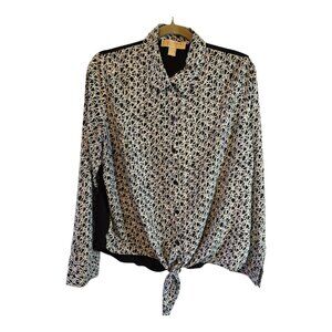 MICHAEL KORS SIZE LARGE BUTTON-DOWN LONG SLEEVE SHIRT NAVY BLUE WHITE